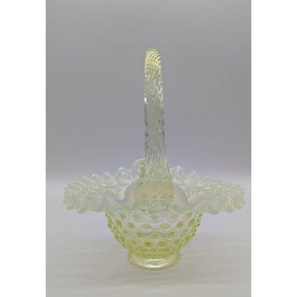 Vintage Yellow Fenton Uranium Glass Hobnail Basket Glows UV MCM - Picture 7 of 16